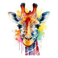 bunt Bild von Giraffe, Aquarell Illustration isoliert auf Weiß Hintergrund foto