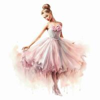 süß Aquarell Illustration von ein Ballerina, Rosa Tutu, pointe Schuhe, voll Länge anmutig schlank Mädchen foto