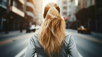 ein passen Frau Joggen im sportlich tragen während golden Stunde.. generativ ai foto