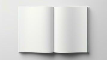 3d Rendern von geöffnet leer Weiß a4 Zeitschrift Broschüre Attrappe, Lehrmodell, Simulation foto