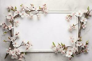 ai generiert Blume Rahmen auf Weiß mit Kopieren Raum foto