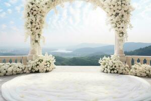 ai generiert Hochzeit Bogen mit Blumen foto