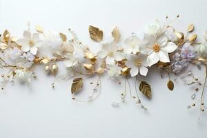 ai generiert Blumen auf Weiß mit Kopieren Raum foto