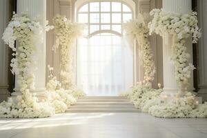 ai generiert Hochzeit Bogen mit Blumen foto