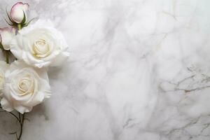 ai generiert Rosen auf Marmor mit Kopieren Raum foto