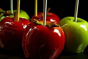 Süßigkeiten Äpfel Essen Nahaufnahme. generieren ai foto