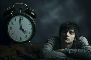 müde Mann mit Schlaflosigkeit Problem Gesundheit. generieren ai foto