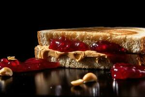 Erdnuss Butter und Gelee Sandwich auf getoastet ai generiert foto