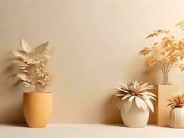 Herbst Hintergrund Schatten Studio Pflanze Blatt Beige leeren Hintergrund Stil, ai generiert foto