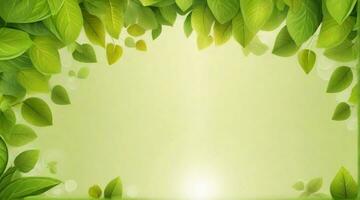 Sonnenstrahlen Hintergrund frisch Grün Blätter rahmen, Hintergrund Bild, ai generiert foto