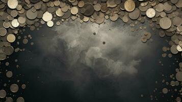 Raum zum Text auf texturiert Hintergrund umgeben durch Münzen von Geld, Hintergrund Bild, ai generiert foto