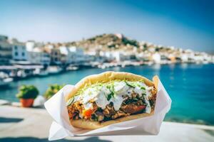 Gyros griechisch Meer Lebensmittel. generieren ai foto