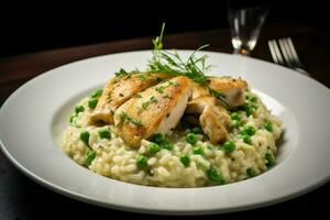 herzhaft Hähnchen Risotto. generieren ai foto