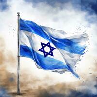 Aquarell Illustration von Israel Flagge. ai generiert foto