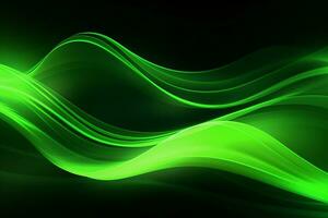 abstrakt Neon- Hintergrund, wellig Grün Linien auf schwarz. ai generiert foto