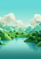 Karikatur Stil Landschaft mit Gras und Wolken ai generiert foto