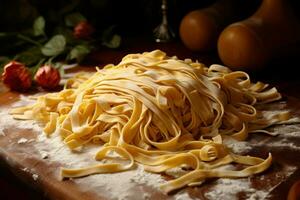 bunt Fettuccine Pasta Banner. generieren ai foto