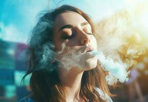 Mädchen atmet ein Rauch. generieren ai foto