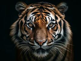 schließen oben detailliert Porträt von Tiger Gesicht, generativ ai foto