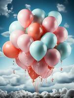 fliegend Ballon Design, Neu Jahr Feier Poster, Weihnachten, Geburtstag, usw., generativ ai foto