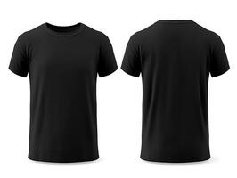 einfach schwarz T-Shirt Attrappe, Lehrmodell, Simulation Design. Vorderseite und zurück Sicht. generativ ai foto