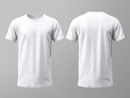 einfach Weiß T-Shirt Attrappe, Lehrmodell, Simulation Design. Vorderseite und zurück Sicht. generativ ai foto