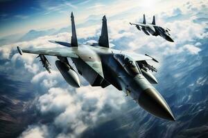 Militär- Jets ein Kampf im das sky.ai generativ foto