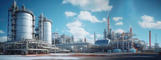 Öl Raffinerie, petrochemisch Anlage, petrochemisch Industrie. industriell Hintergrund. generativ ai foto