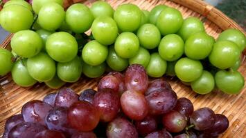 Foto von frisch Grün Muskateller Trauben und rot Trauben