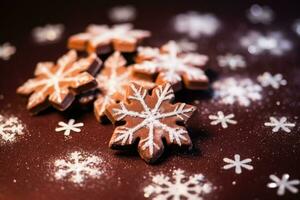 glänzend handgemacht Schokolade Schneeflocken isoliert auf ein festlich Gradient Hintergrund foto