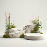 minimalistisch Weiß Stein Podium Bühne zum Produkt Präsentation. leeren Raum zum Anzeige foto