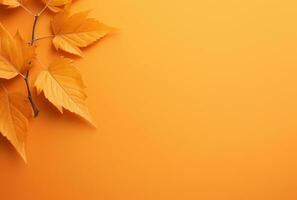 Herbst Blätter auf Orange Hintergrund mit Kopieren Raum. ai generiert foto