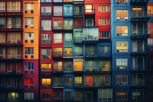 farbig Wohn Gebäude Fassade mit Balkone. generativ ai foto