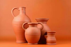Lehm Krüge Vase Material Stil. generieren ai foto