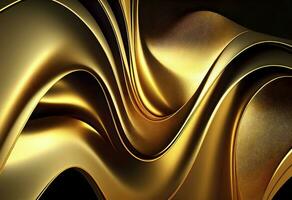 3d Rendern Kurve dynamisch Gold Flüssigkeit Flüssigkeit Hintergrund. Licht Metall Farbe bunt Strudel Gradient Gittergewebe. hell Gelb lebendig beschwingt glatt Oberfläche. verschwommen Wasser Gradient Hintergrund ai generativ foto