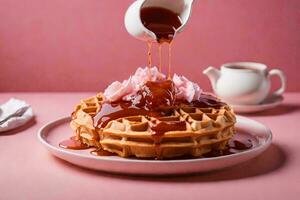 Belgien Waffel mit Eis Creme. ai generativ foto