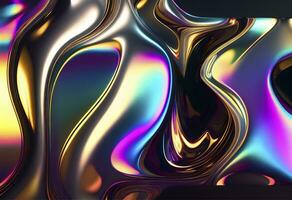 abstrakt Hintergrund irisierend Chrom wellig Gradient Stoff Stoff. holographisch gebogen Welle im Bewegung, ultraviolett holographisch vereiteln Textur,.flüssig Oberfläche, Wellen, metallisch Hintergrund ai generativ foto