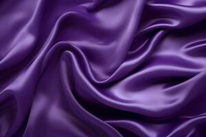 hoch detailliert schließen oben lila Sanft Seide Stoff sauber Hintergrund wellig violett Satin- Textur Muster zum Tapete, Hintergrund und Design Kunst Arbeit oben Aussicht ai generativ foto