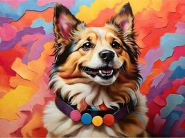 glücklich Hund mit bunt Hintergrund ai generieren foto