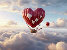 Herz geformt heiß Luft Ballon Valentinstag Tag Hintergrund. generativ ai foto