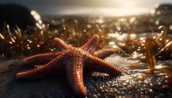 Seestern im Natur, schließen oben auf Sand, Star gestalten unter Wasser generiert durch ai foto