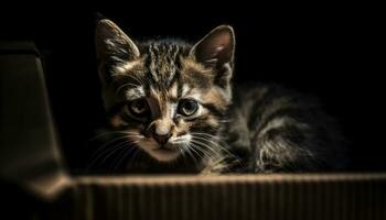 süß Kätzchen suchen beim Kamera, klein, pelzig, spielerisch, flauschige generiert durch ai foto