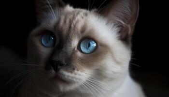 süß Kätzchen mit Blau Augen Sitzung, starren beim Kamera, flauschige generiert durch ai foto