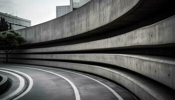 futuristisch Beton die Architektur Kurven, verschwinden Punkt, schwarz und Weiß Stadtbild generiert durch ai foto