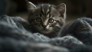 süß Kätzchen mit Sanft Fell, suchen beim Kamera, spielerisch und neugierig generiert durch ai foto