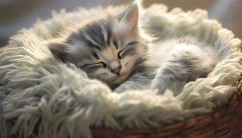 süß Kätzchen Schlafen, umgeben durch Weichheit und flauschige Pelz generiert durch ai foto