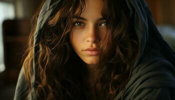 einer jung Erwachsene Frau, Porträt von ein schön kaukasisch Schönheit generiert durch ai foto
