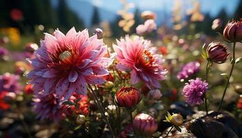 ein beschwingt Strauß von bunt Blumen bringt Frische zu Natur generiert durch ai foto