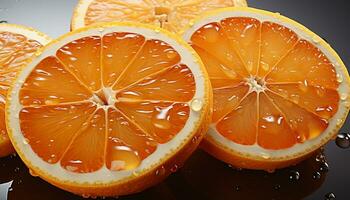 Frische von Zitrusfrüchte Frucht, Scheibe von orange, reif und gesund Essen generiert durch ai foto