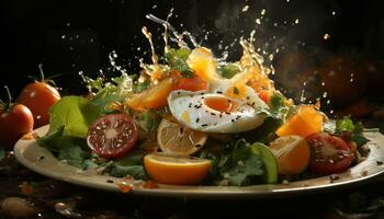 Frische auf Teller gesund Salat, Gourmet Mahlzeit, Vegetarier Freude generiert durch ai foto